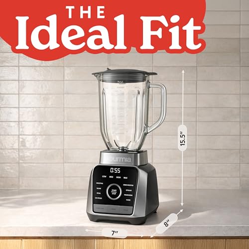 Gourmia Countertop Blender – 8 Blend Programs, 4 Speeds, Pulse and Manual Mode, 56oz Pitcher, Digital Display with Integrated Timer, Round-Plated Tamper, Dishwasher-Safe Parts