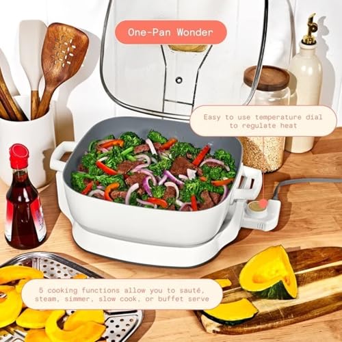 Wonderful 5-in-1 Detachable Electric Skillet 12x12 in, 7 Qt, Ceramic Nonstick, 1500W, Sauté & Slow Cook, 5 Cooking Modes,Tempered Glass Lid,Dishwasher Safe
