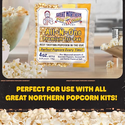 Popcorn Machine - Big Bambino Old-Fashioned Popper with 4-Ounce Kettle, Measuring Cups, Scoop, and Serving Cups by Great Northern Popcorn (Black)