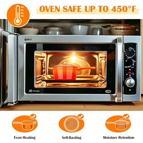 E-far Enameled Cast Iron Sauce Pan with Lid, 1 Quart Dutch Oven Saucepan, Mini Sauce Pot for Cooking, Boiling, Healthy & Non Toxic, Induction & Oven Safe, Orange