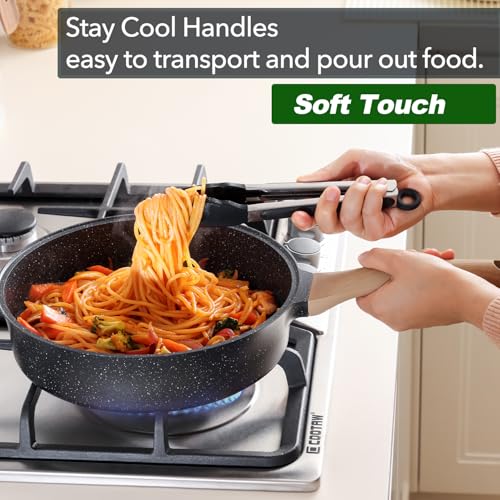 AnimoZest Nonstick Deep Frying Pan with Lid, 3.5 QT Swiss Granite Coating Sauté Pan, 10 Inch Healthy Non Stick Skillet Cooking Pan with Stay Cool Handles, PFOA Free, Induction Ready.
