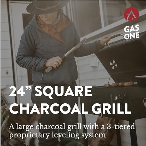 Gas One Charcoal Grill – 24-inch BBQ Charcoal Grill – Charcoal Smoker with Multiple Tier Heat Control – Outdoor Grill for Camping, Picnic, Patio, Backyard Barbecue, Outdoor Cooking