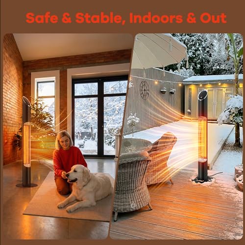Outdoor Electric Patio Heater, Portable Infrared Heater, Heaters for Outdoor/Indoor Use, Standing Heaters for Patio, Garage, Backyard, 1500W, Black