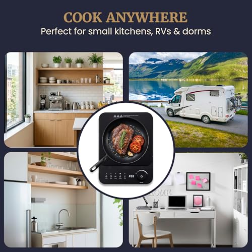 Elite Gourmet Slim Portable Induction Cooktop, 1500W Countertop Burner with 10 Power Levels & Temperature Control (140°F–465°F), Ultra-Slim 2" Design, Digital Touch Controls, Timer & Child Lock