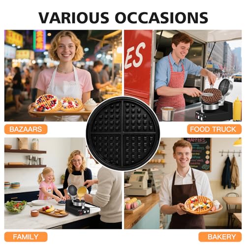 Popfoodex Commercial Waffle Maker for Restaurant, 110V Electric Waffle Maker w/Non-stick and 122–572°F Adjustable Temp, 1200W Profession Waffle Iron with Timer and Heavy Duty, Hotel Waffle Machine