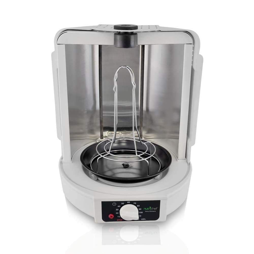 NutriChef Vertical Rotisserie Oven Roaster - Rotating Shawarma/Kebab Machine with Skewer and Rack, Basket Tower, Roasting Rack, Poultry Tower, Drip Tray - For Meat Chicken Turkey Lamb - PKRT15 White