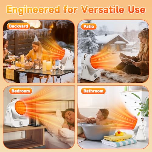 1500W PTC Ceramic Outdoor Electric Heater, 250Sq.ft 1S Heating, 4 Modes, 100° Vertical & Horizontal 3D Swing Patio Heaters for Outdoor Use, Tip-over&Overheat Table Top Heaters for Indoor Use Garage