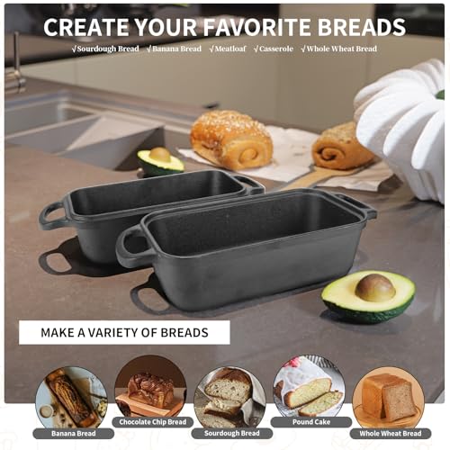 Blisswave Cast Iron Loaf Pan with Lid | Bread Baking Pans | Even Heat Distribution for Homemade Bread, Cake, Meatloaf | 2 Piece Set with 2 Bonus Bread Mats