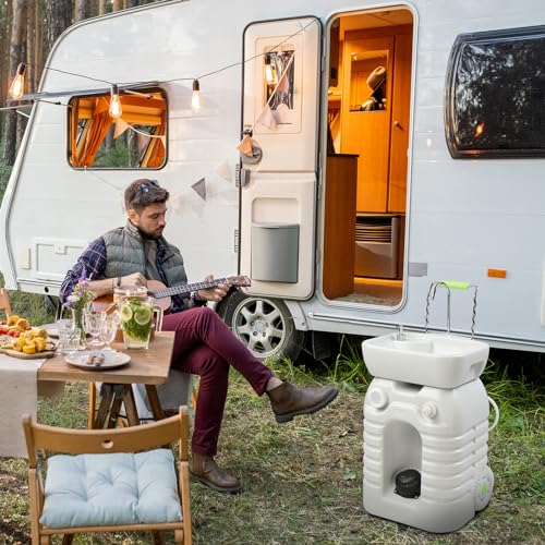 VINGLI 45L Upgraded Portable Sink| Rolling Hand Wash Basin Stand with Towel Holder & Soap Dispenser & Wheels, Perfect for Garden/Camping/Outdoor Events/Gatherings/Worksite/RV/Indoor