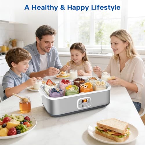 Yogurt Maker with Adjustable Time and Temp Control, Yogurt Maker Machine with Automatic Shut-Off & Constant Temper for Homemade Probiotic, Greek Yogurt, BPA-Free (Grey, 48 oz/8 Jars)