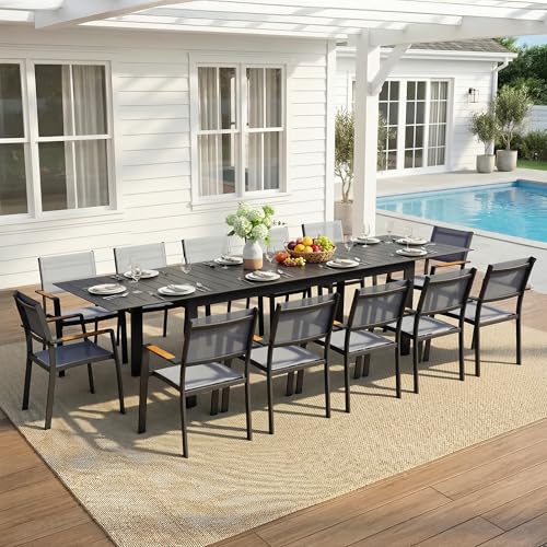 Outdoor Dining Set, Patio Furniture Set with 121" Extendable Dining Table, Outdoor Furniture Set for 4–12 People, All-Weather Aluminum Patio Table and Chairs set for Backyard, Porch, Garden, Grey