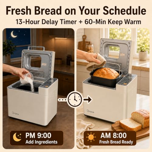 25-in-1 Bread Maker, 2LB Automatic Bread Machine with Dual Dispensers