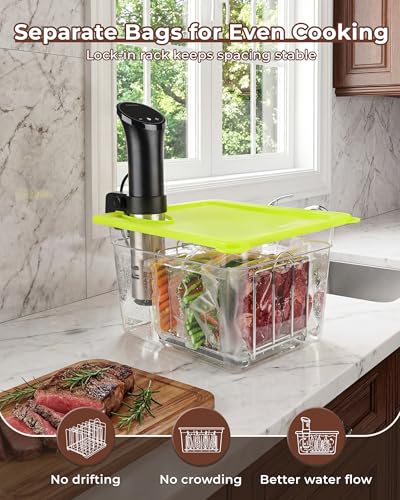 EVERIE 12Qt Sous Vide Container Kit w/Collapsible Lid + Lock-In Divider Rack + Insulating Sleeve – For Long Cooks, Fits Most Clamp-Style Circulators