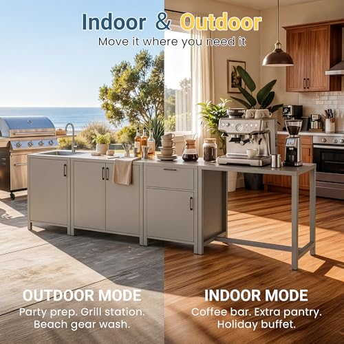 Wisteria Lane Outdoor Storage Cabinet with Stainless Steel Sink, Aluminum Modular Outdoor Kitchen, All Wheather Kitchen Island with Storage, Patio Bar Table for BBQ, Porch,Backyard