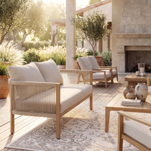 DAYAOUTDOOR Outdoor Patio Loveseat for 2, Modern Sofa, Apricot Beige