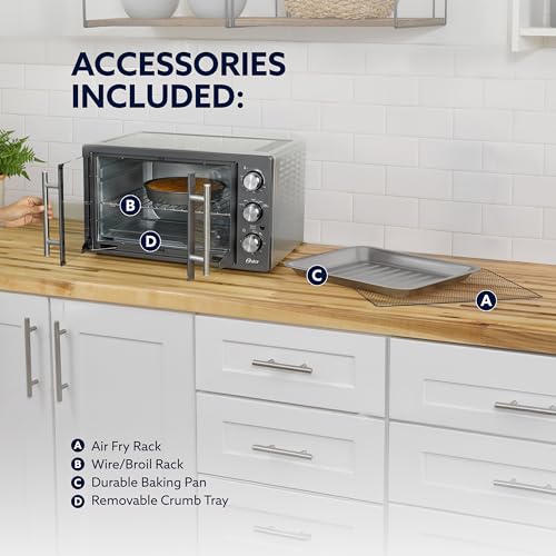 Oster Extra-Large 42L French Door Countertop Toaster Oven, 6-in-1 Air Fryer Oven with Air Fry Rack, Wire Rack, Baking Pan and Crumb Tray, Stainless Steel