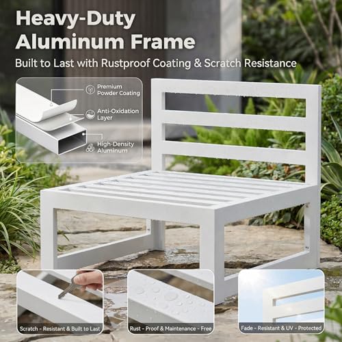 NICESOUL 11 Piece Oversized Luxury Aluminum Outdoor Sectional Sofa with Lounge, Weather Resistant Modular Patio Furniture Set, 500 lbs Heavy Duty Conversation Couch for Poolside Garden, Navy Blue