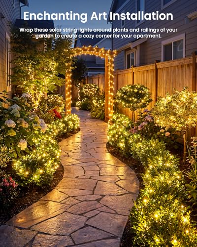 Minetom 2 Pack Solar Fairy Lights, Total 66Ft 200 LED Solar String Lights Outdoor Waterproof with 8 Modes, Twinkle Lights for Outside Patio Yard Tree Party Wedding DIY Christmas Decor (Warm White)