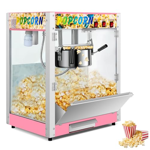 Commercial Popcorn Machine, 8 Oz Kettle, 850 W Countertop Popcorn Maker for 48 Cups per Batch, Popcorn Popper with 3-Switch Control Steel Frame Tempered Acrylic Doors