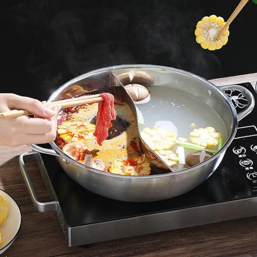 12.20 Inch Divided Hot Pot Stainless Steel Pan for Shabu Shabu Cooking Compatible with Induction and Gas Stoves Ideal for Family Gatherings
