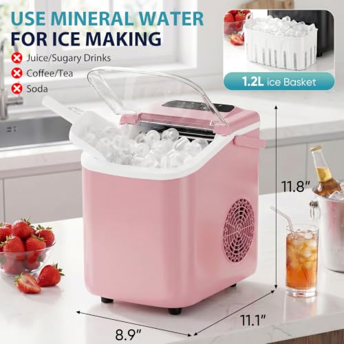 DUMOS Ice Maker Countertop, Ice Machine with Portable Handle, Basket and Scoop, 26lbs Daily, 9 Bullet Cubes in 6-8 Mins, Auto-Cleaning for Home, Kitchen, Office, Outdoors, RV Camping