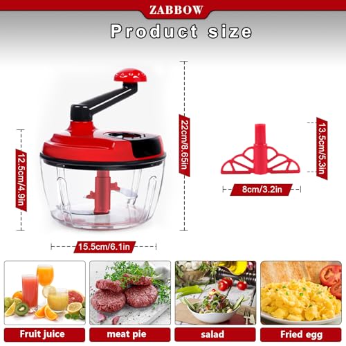 Multi-Functional Manual Food Processor,8 Cup Hand-powered Crank Chopper,Mincer Blender with Clear Container,for Vegetables Meat Fruits Nuts Herbs Onions (White)