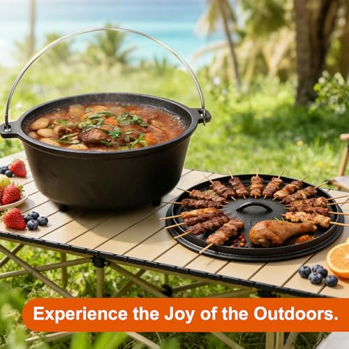 Blingco 10 QT Pre-Seasoned Cast Iron Camp Dutch Oven with Lid, Large Camping Dutch Oven Pot, incl. Lid Lifter - Dual Handles - for Outdoor Campfire, Grill, Oven&Stovetop Cooking - Black