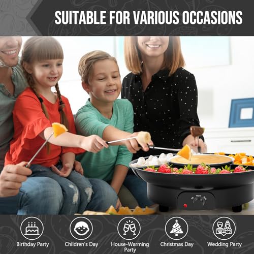 VAlinks Electric Chocolate Melting Pot Chocolate Fondue Pot Set 3-Section Serving Trays with 6pcs Dipping Forks Perfect for Housewarming Christmas Party Gifts (Black)