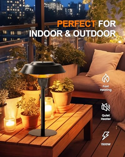 Star Patio Outdoor Heater, Electric Tabletop Heaters Tip-Over Protection, IP44 Waterproof, 1500W Infrared Patio Heater, Hammered Bronze Finished