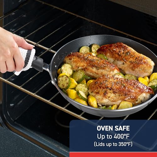 T-Fal Experience Non Stick Fry Pan w/Lid 10 Inch, Induction, Oven Broiler Safe 400F, Compatible with All Cooktops, Cookware, Deep Frying Pan, Cooking Skillet, Pots and Pans, Dishwasher Safe, Black