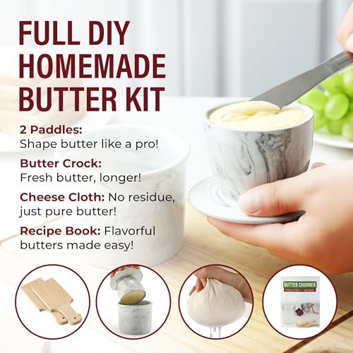 Dazey Butter Churn - Hand Crank Butter Churner- Manual Butter Maker- Beech Wood BUTTER PADDLES INCLUDED. Create Delicious Homemade Butter With Your Own Hand Crank Dazey Butter Churner (Turn N Churn)