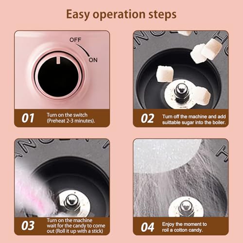 Cotton Candy Machine for Kids & Family, Mini Cotton Candy Maker with 10 Sticks & Sugar Scoop, Home Birthday Family Party Christmas Gift