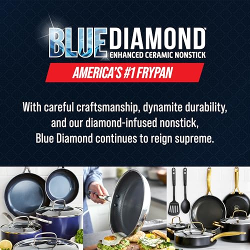 Blue Diamond Hybrid Nonstick Stainless Steel 4QT Saute Pan with Glass Lid, PFAS-Free Ceramic Diamond Bond, Deep Jumbo Skillet, Induction Ready, Dishwasher & Metal Utensil Safe, Stay-Cool Handle