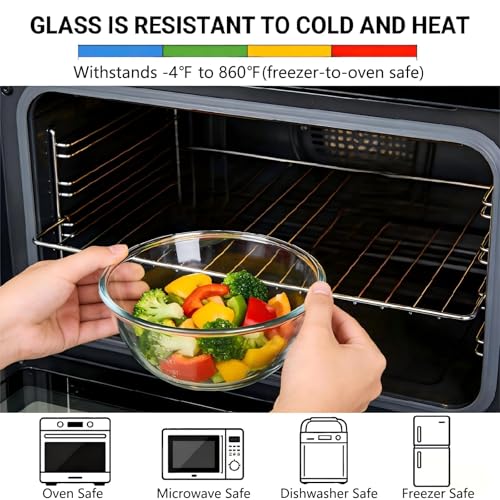 BECFISH Borosilicate Glass Bowls, Set of 4 (1.1 QT Each) - Heavy-Duty, Scratch Resistant & Lead-Free. Oven, Microwave, Dishwasher & Freezer Safe. Perfect for Meal Prep, Baking, Serving, Entertaining