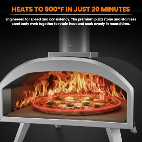 Stoke Wood Fired Outdoor Pizza Oven - Portable Stainless Steel Pizza Grill, Wood Pellet Outdoor Cooking Pizza Maker, Backyard Pizza Ovens For Authentic Stone Baked Pizzas - Black 13"inches