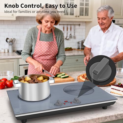 GIHETKUT 2 burner Induction cooktop,110V 4000W induction hot plate with Brushed Panel,Knob Control,9 Power Levels, Kids Lock & Timer,LED touch control 2 burner induction cooker