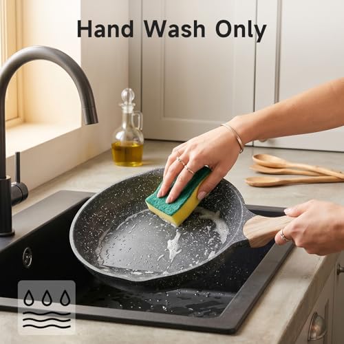 JEETEE 10 Inch Nonstick Frying Pan Stone Coating Cookware, Nonstick Omelette Skillet with Soft Touch Handle, Compatible with All Stoves