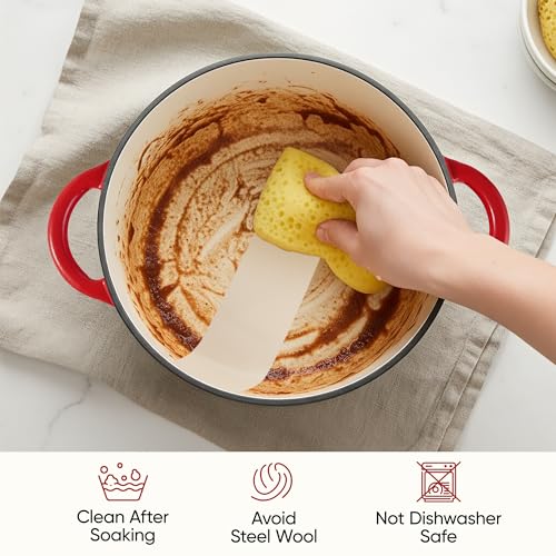 6 Quart Dutch Oven Pot with Lid, Non Stick Enameled Cast Iron Dutch Oven for Bread Baking, Heavy-Duty, Oven Safe Ceramic Cookware Up to 500°F for Baking, Braising, Stews, Roasting, Red