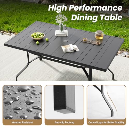 Soohow Outdoor Dining Set for 6, 7-Piece Patio Table and Chairs Set, 6 x Swivel Patio Dining Chairs with Textilene Fabric and 60"x35" Outdoor Table with 1.57" Umbrella Hole for Backyard, Poolside