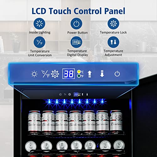 Velivi 24 Inch Beverage Refrigerator Outdoor, Under Counter Beverage Cooler for Patio, Built-in Drink Fridge 210 Cans, with Stainless Steel Door for Soda, Beer, Wine