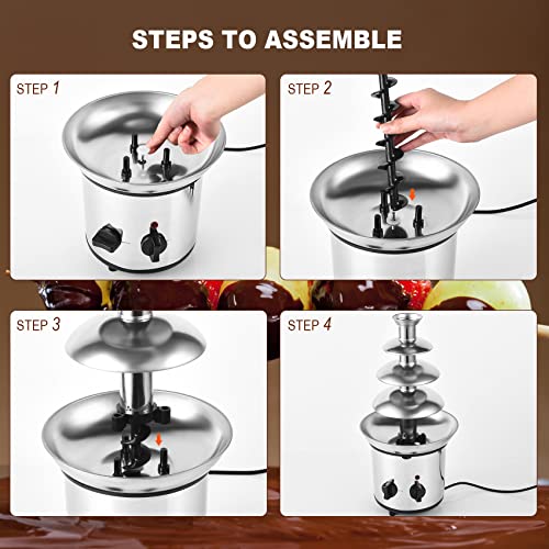 Chocolate Fountain, 4 Tiers Electric Melting Machine Chocolate Fondue Fountain Set with 6pcs Stainless Steel Forks, 4-Pound Capacity for Nacho Cheese, BBQ Sauce, Ranch