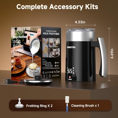 LIFEGETTER Milk Frother and Steamer 6-in-1 Electric Milk Frother 420ml/14.2oz Automatic Hot and Cold Foam Maker with Temp Contro Milk Warmer for Latte Cappuccino Macchiato Hot Chocolate Yogurt
