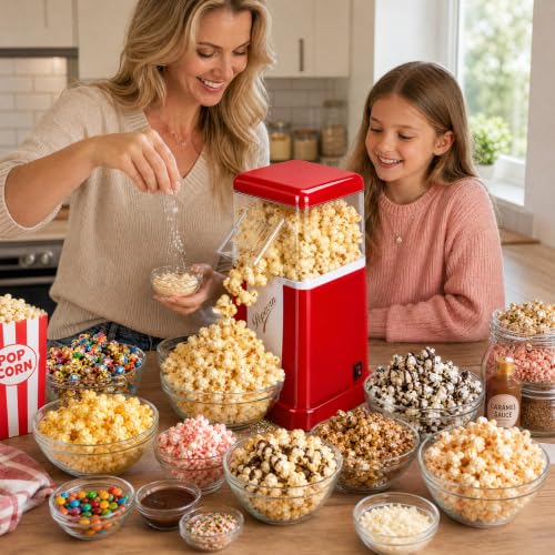 Flantor Hot Air Popcorn Popper 1200W, 12-Cup Mini Popcorn Maker