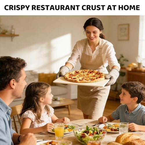 5 PCS Pizza Stone Set for Oven and Grill, Pizza Making Tools with 15" Baking Stone, Pizza Peel, Pizza Cutter Wheel, Oven brush, Scraper, for Pizza & Bread,Grill