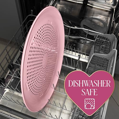 Paris Hilton Pizza Crisper with Heart Cut Outs, Heavy Duty Carbon Steel Baking Pan features Premium Nonstick Coating Made Without PFAS & PFOA, 15.75-Inch, Pink
