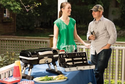 Cuisinart Petite Gourmet Portable Gas Grill, Compact & Lightweight Tabletop Small Grill for BBQs, Camping, Tailgates & Small Spaces, 5,500 BTU Burner Folding with Carry Handles, Black