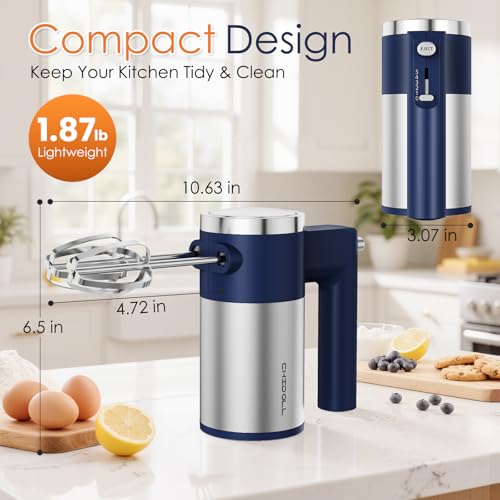 CHIDOLL 600W Hand Mixer, 5-Speed Electric Hand Held Mixer for Baking, Lightweight Stainless Steel Hand Beaters *2 & Dough Hooks*2 with Eject Button, Kitchen Mixer for Cream, Cookies, Dough