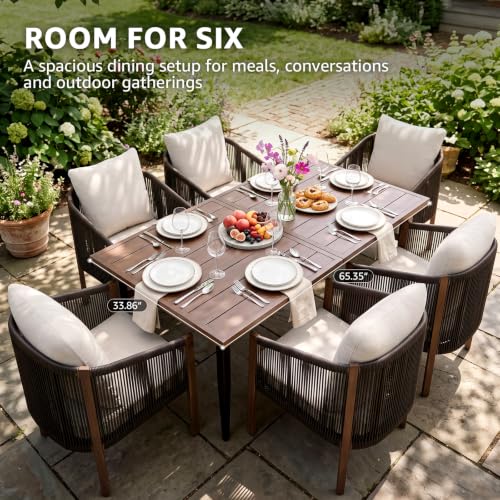 7 Pcs Outdoor Dining Set for 6, Cushioned Chairs & Table with Umbrella Hole