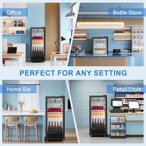 Antarctic Star Outdoor Beverage Refrigerator, 6 Cu. Ft. Glass Door Drink Fridge, Commercial Display Refrigerator with 4 Adjustable Shelves, for Shops, Restaurants, Bars