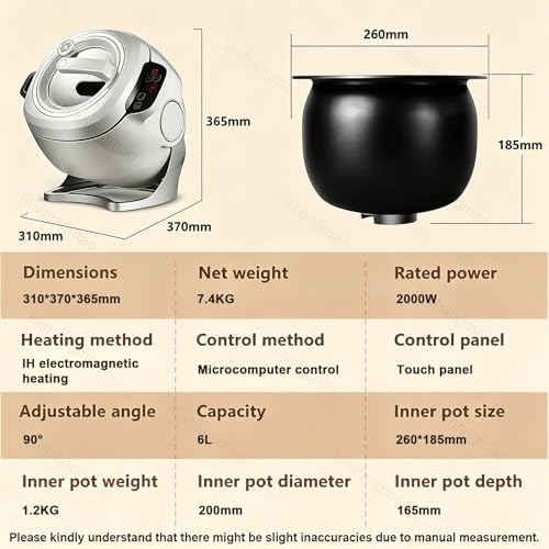lilishangmao Automatic Stir Fry Machine 2000W 6L – Smart Wok with 360° Rotating Non-Stick Pot, Auto Cooking Robot for Hands-Free Stir-Fry, Simmer, Soup, Stew, Tilting Pot Body